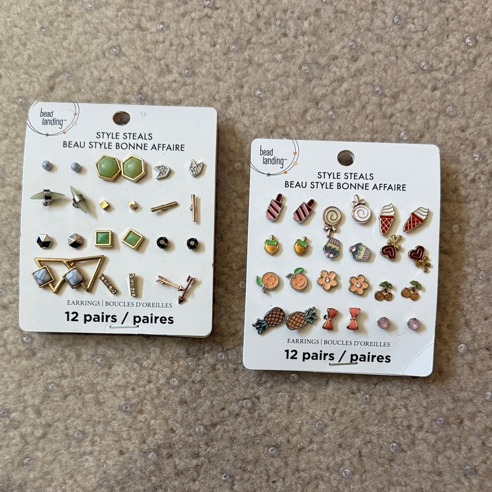 Bead Landing Women's 12-Pair Mixed Stud Earring Set - Green & Multicolor Options